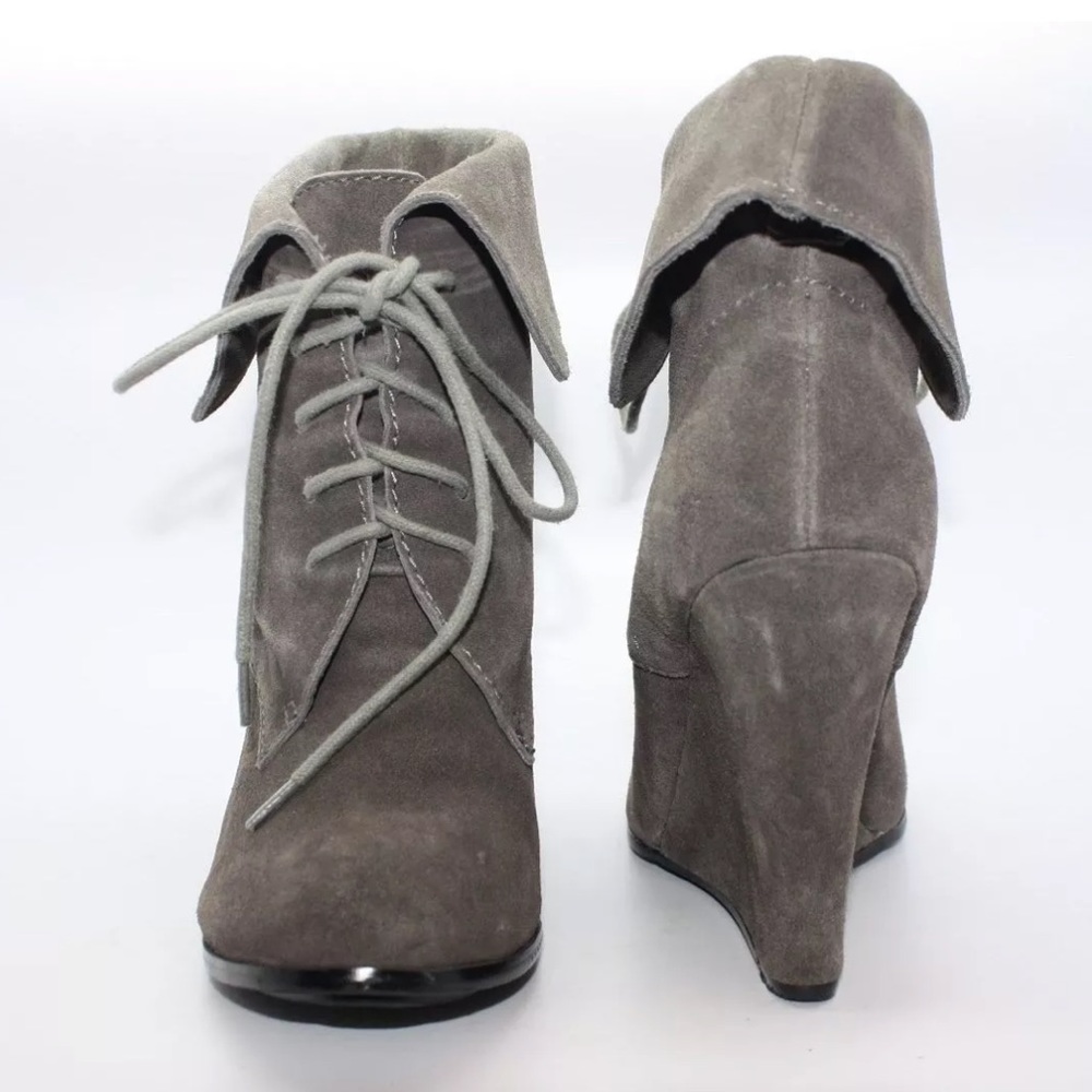 VERY VOLATILE Gray Suede Lace Up Wedge Ankle Boots